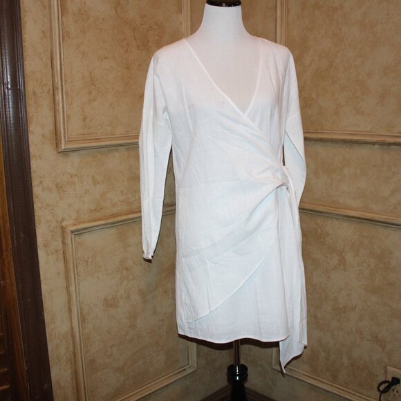 Unbranded White Linen Wrap Dress M - Picture 1 of 5